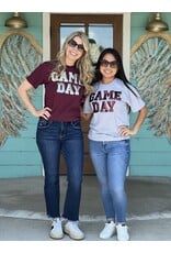 Maroon Sequin GameDay on Grey Tee