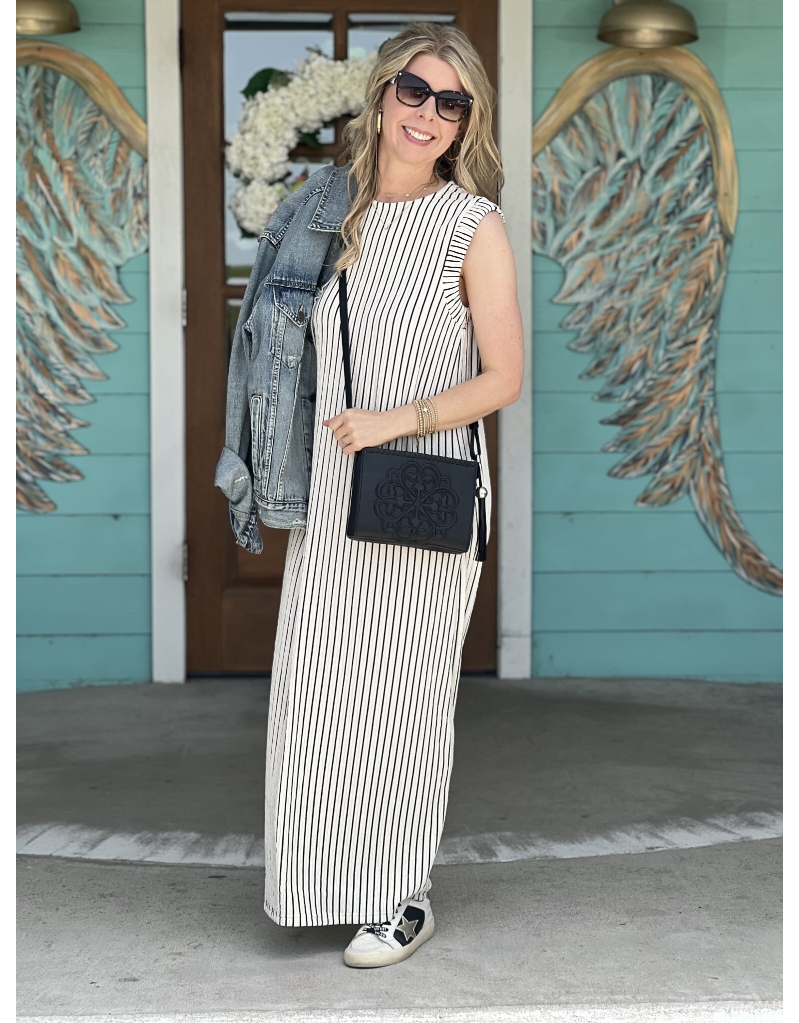 Cream Striped Maxi Dress