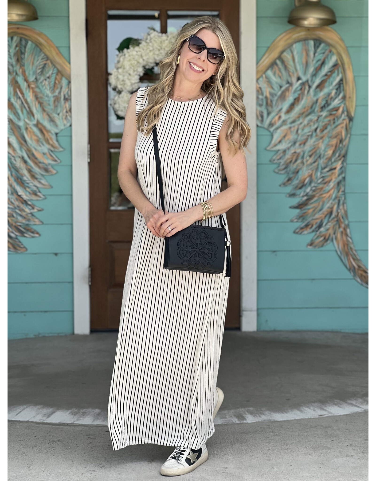 Cream Striped Maxi Dress