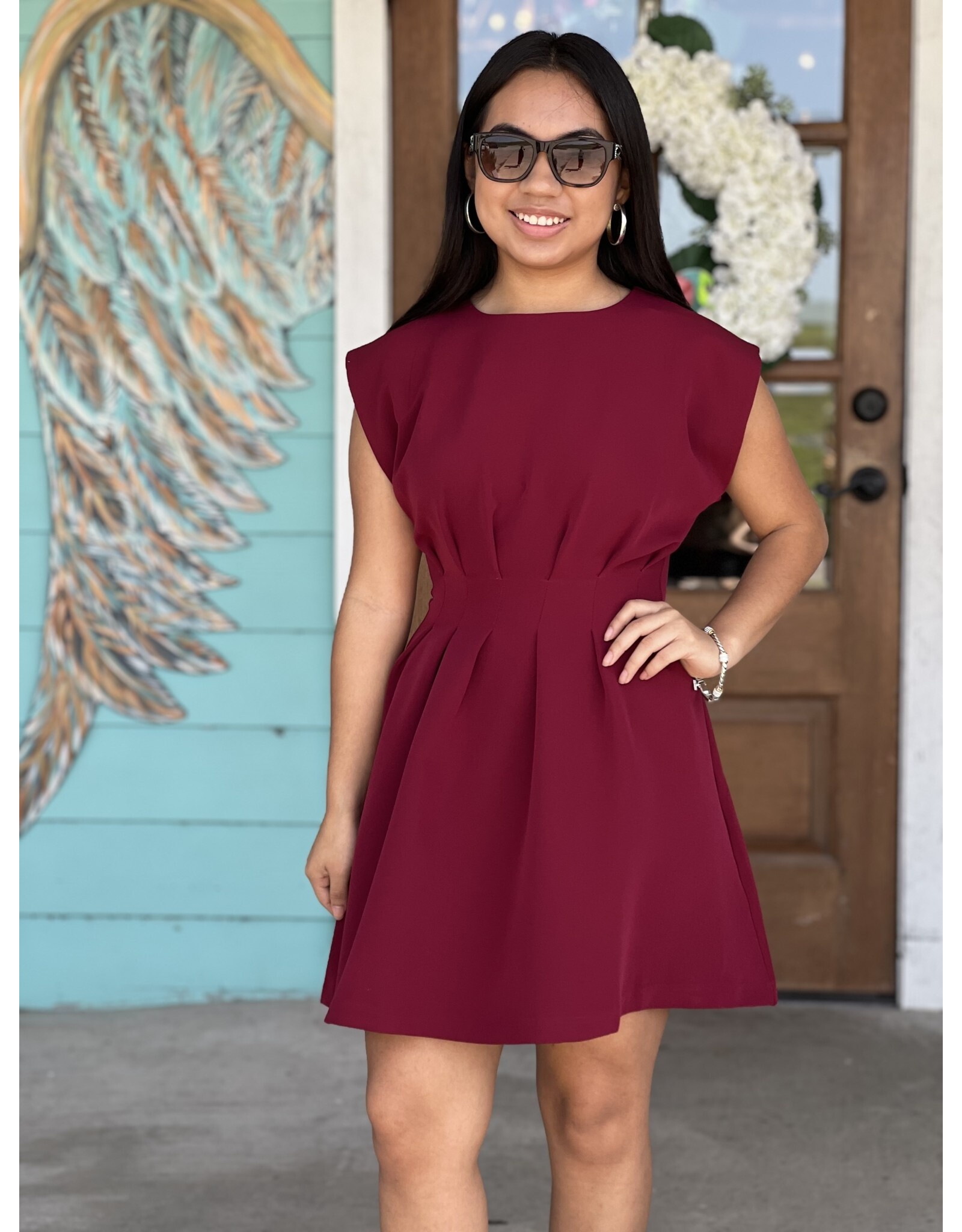 Maroon Pintuck Waist Dress