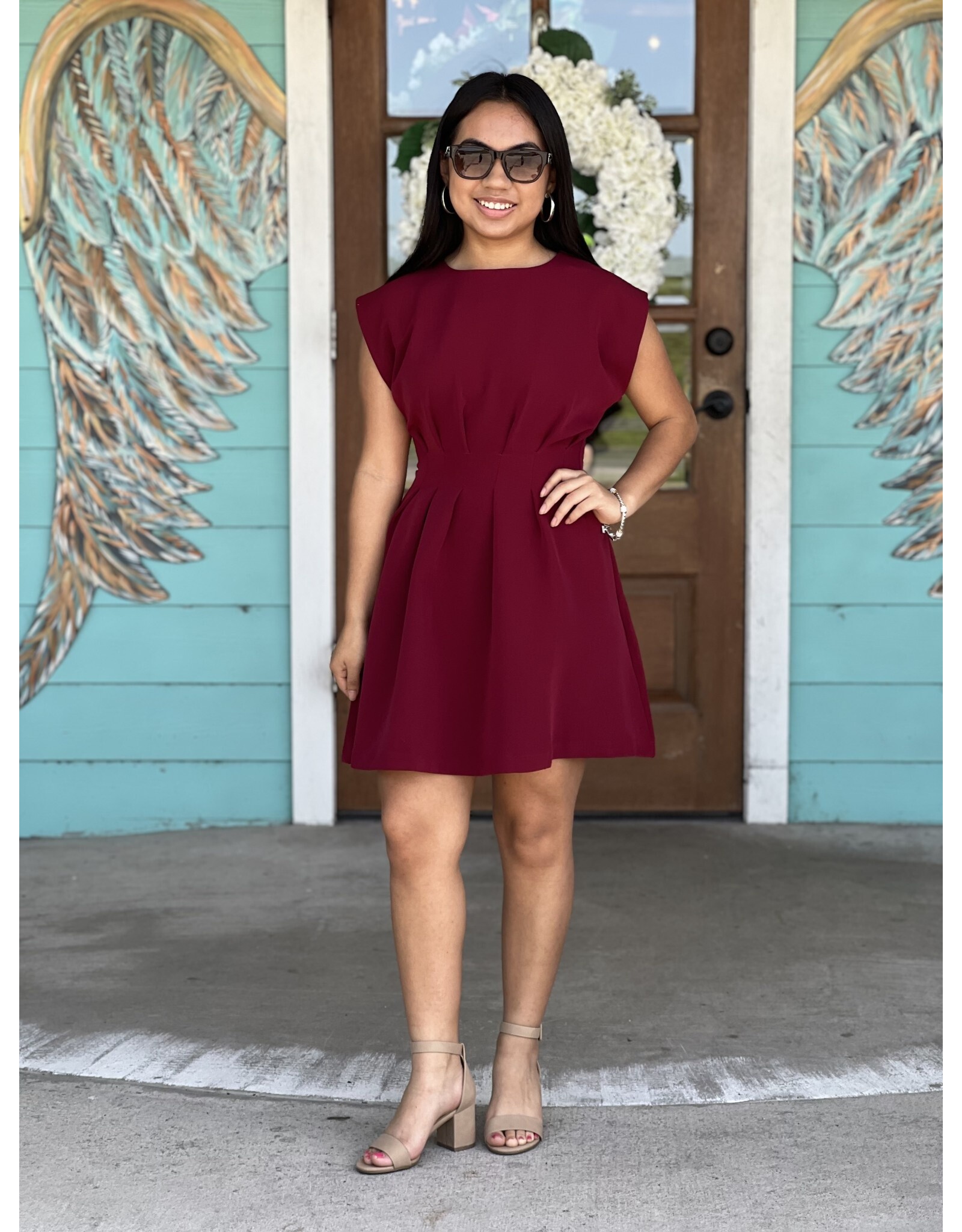 Maroon Pintuck Waist Dress