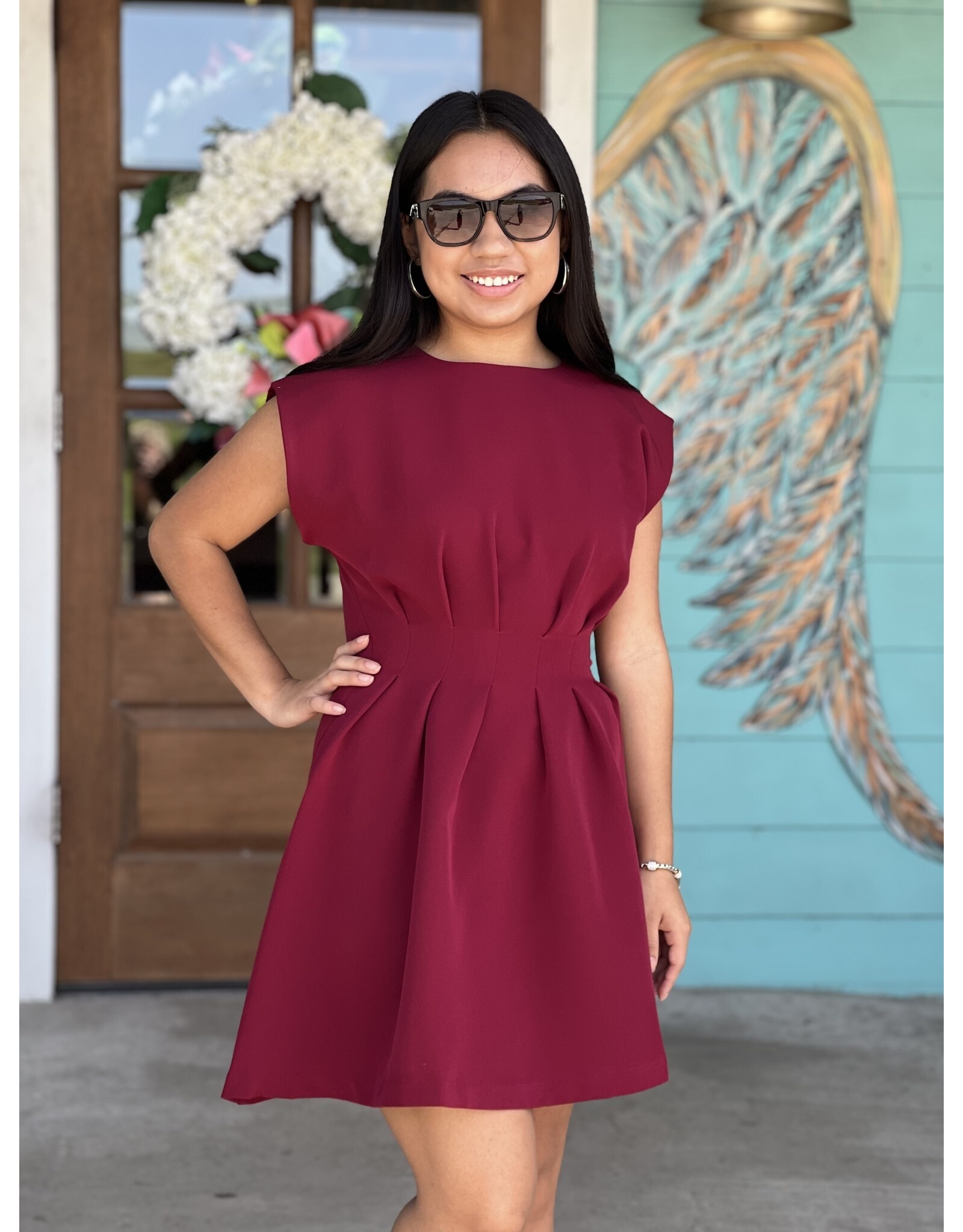 Maroon Pintuck Waist Dress