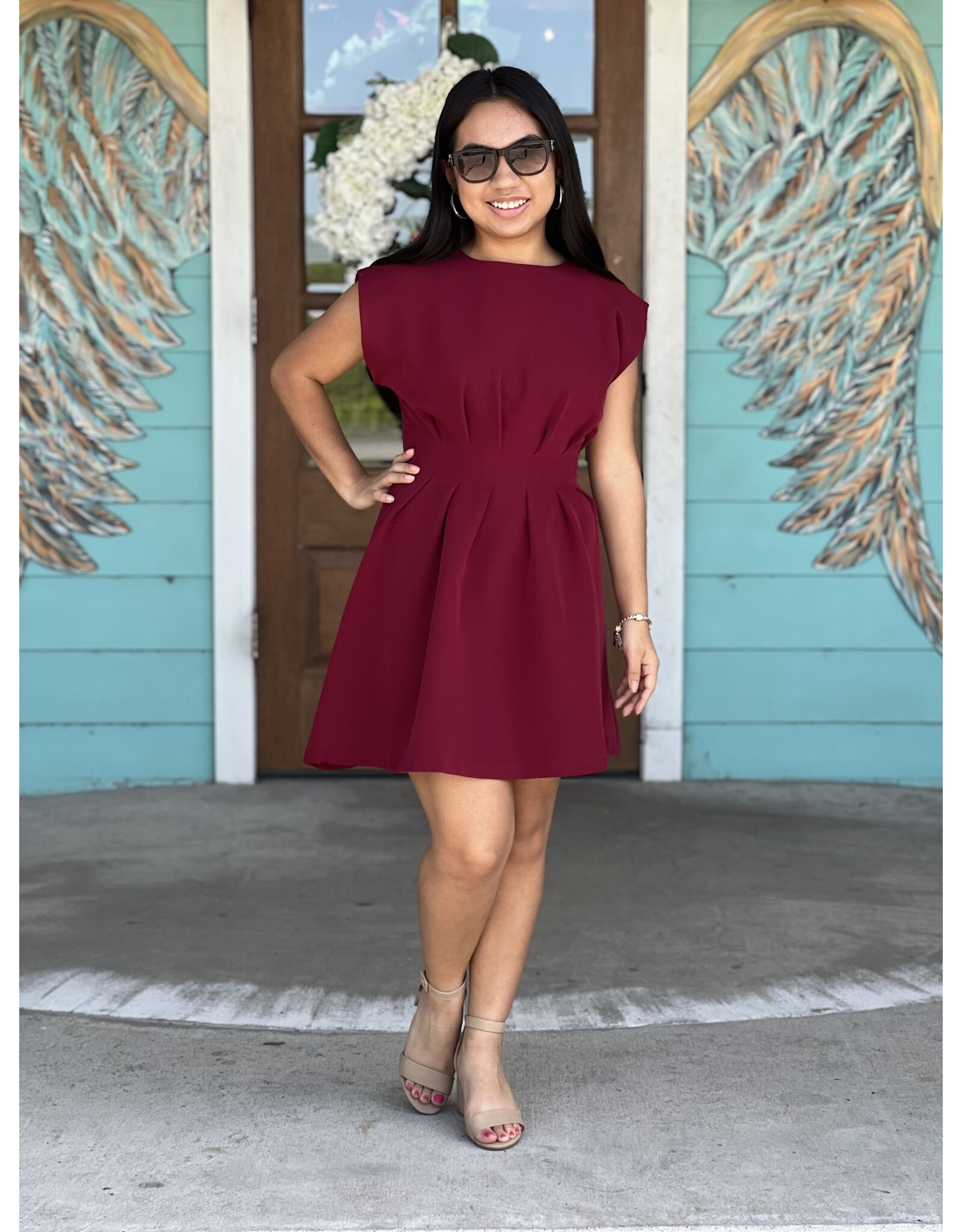 Maroon Pintuck Waist Dress