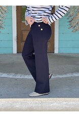 Navy Gold Button Straight Leg Pants