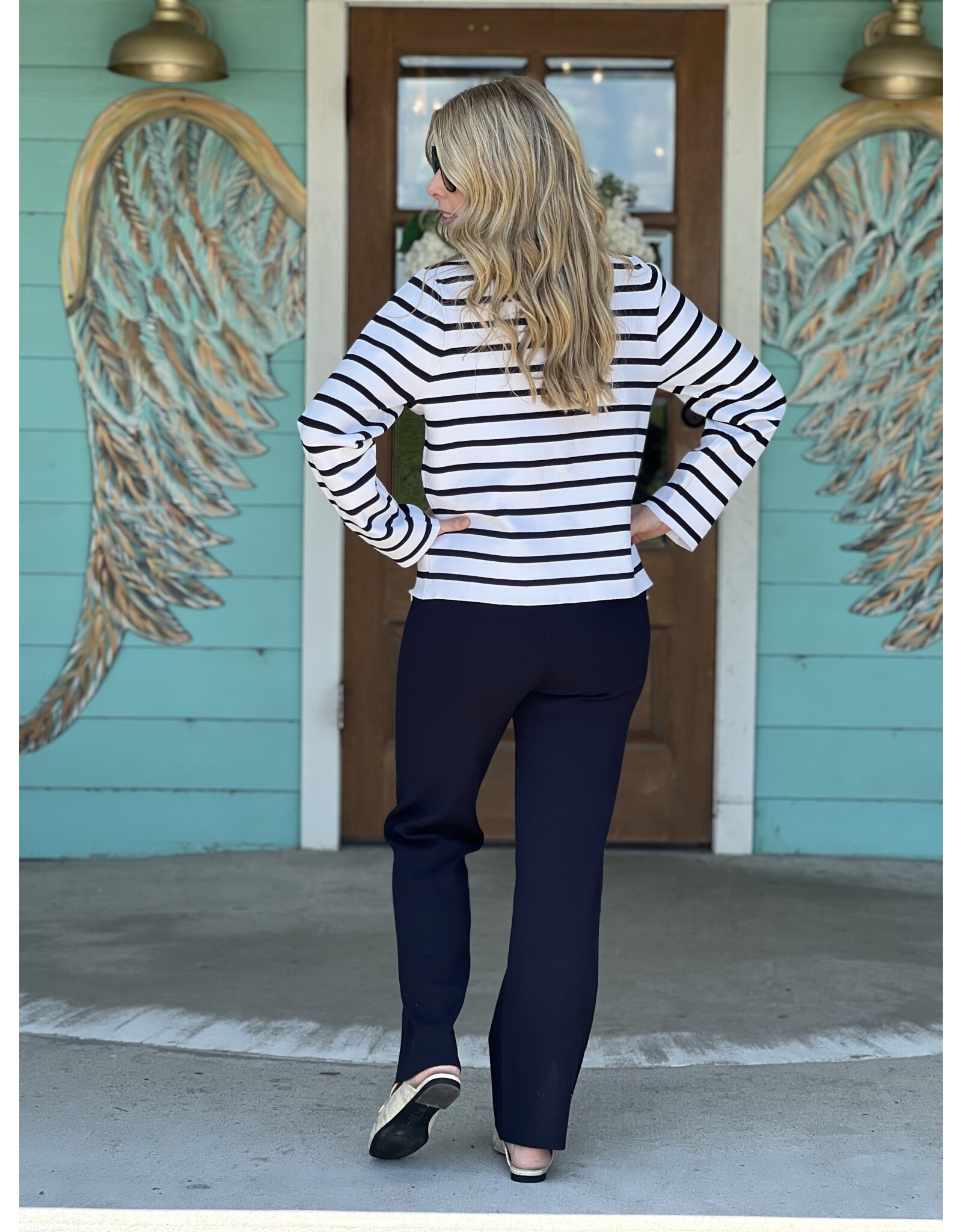 Navy Gold Button Straight Leg Pants