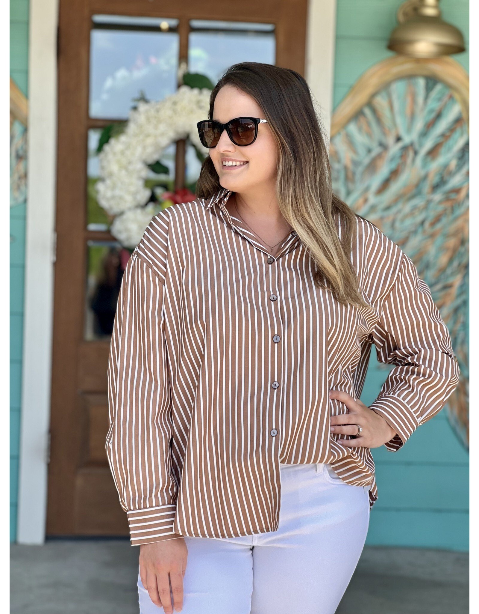 Cocoa & White Striped Button Up Shirt