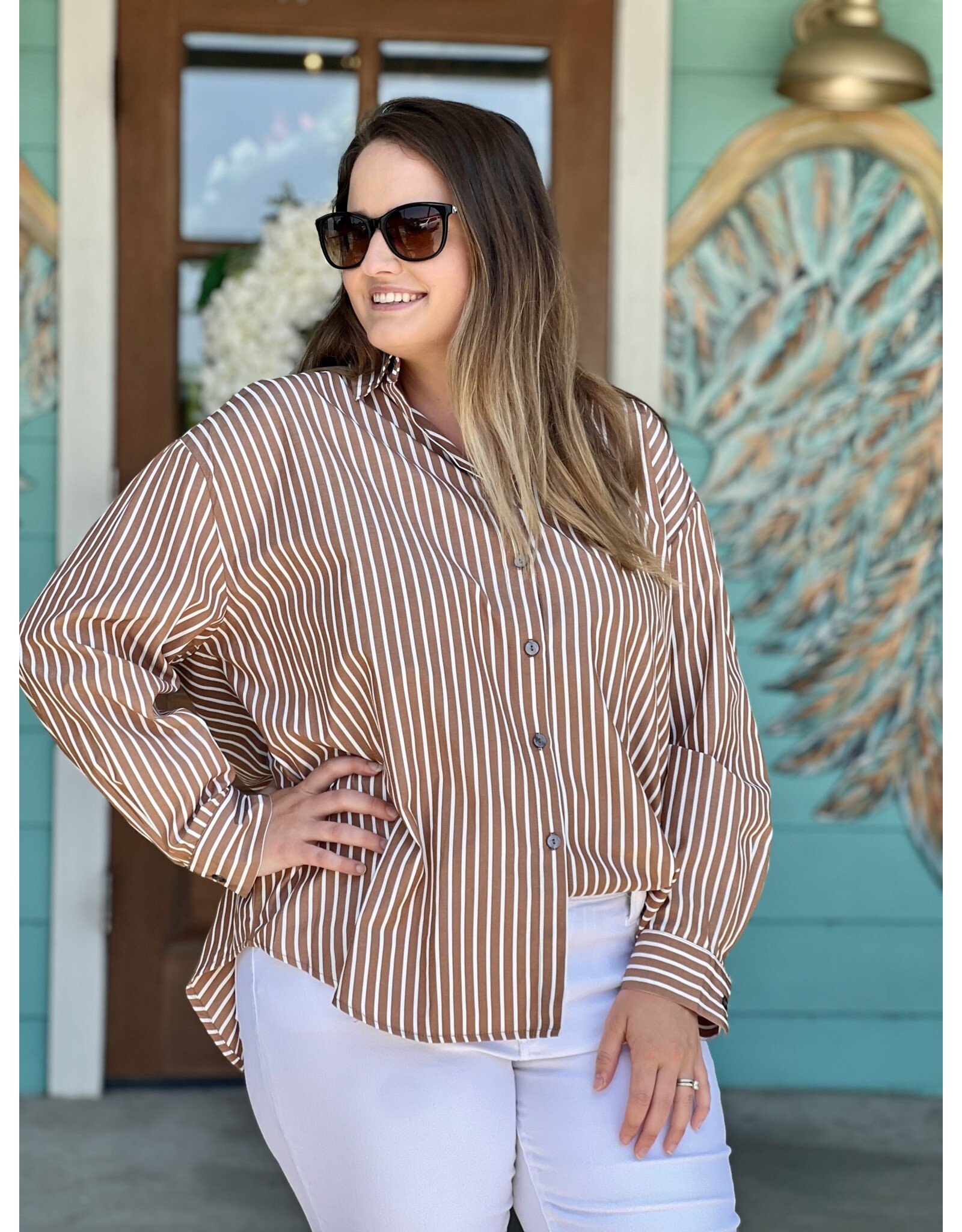 Cocoa & White Striped Button Up Shirt