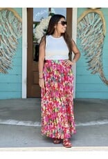 Hot Pink Floral Pleated Maxi Skirt