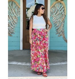 Hot Pink Floral Pleated Maxi Skirt