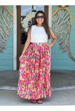 Hot Pink Floral Pleated Maxi Skirt