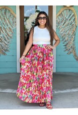 Hot Pink Floral Pleated Maxi Skirt