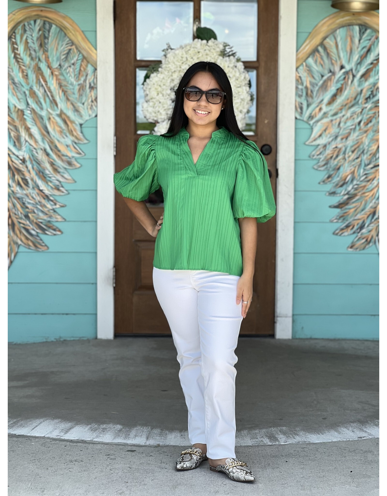 Kelly Green Isabella Puff Sleeve Top