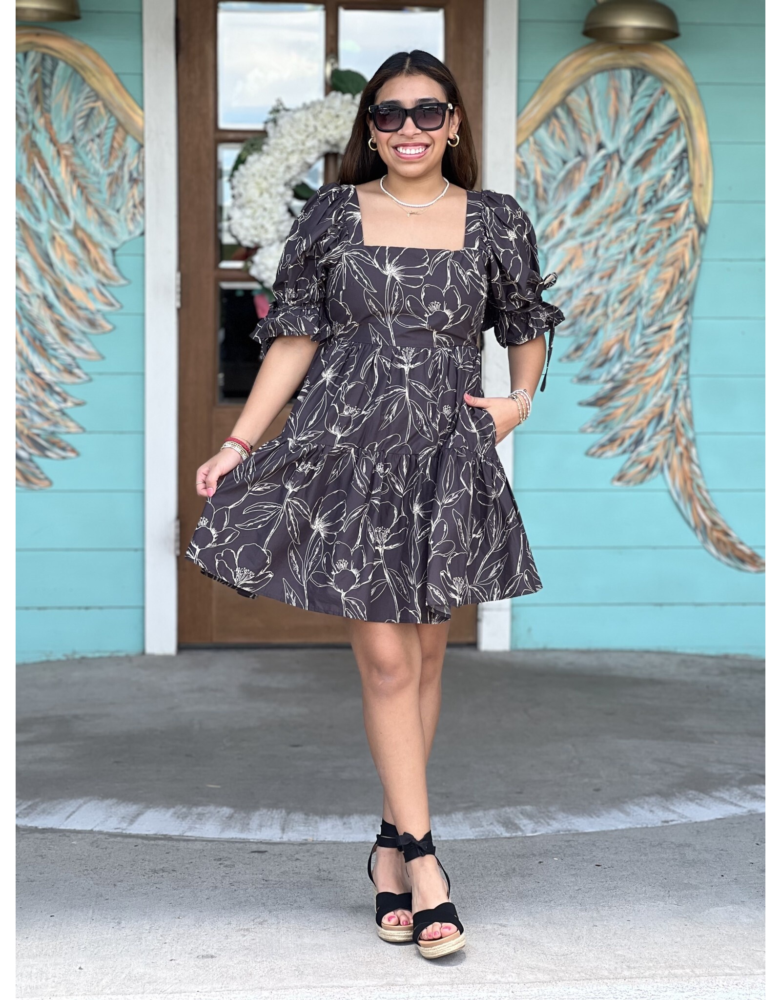 Charcoal Floral Print Dress