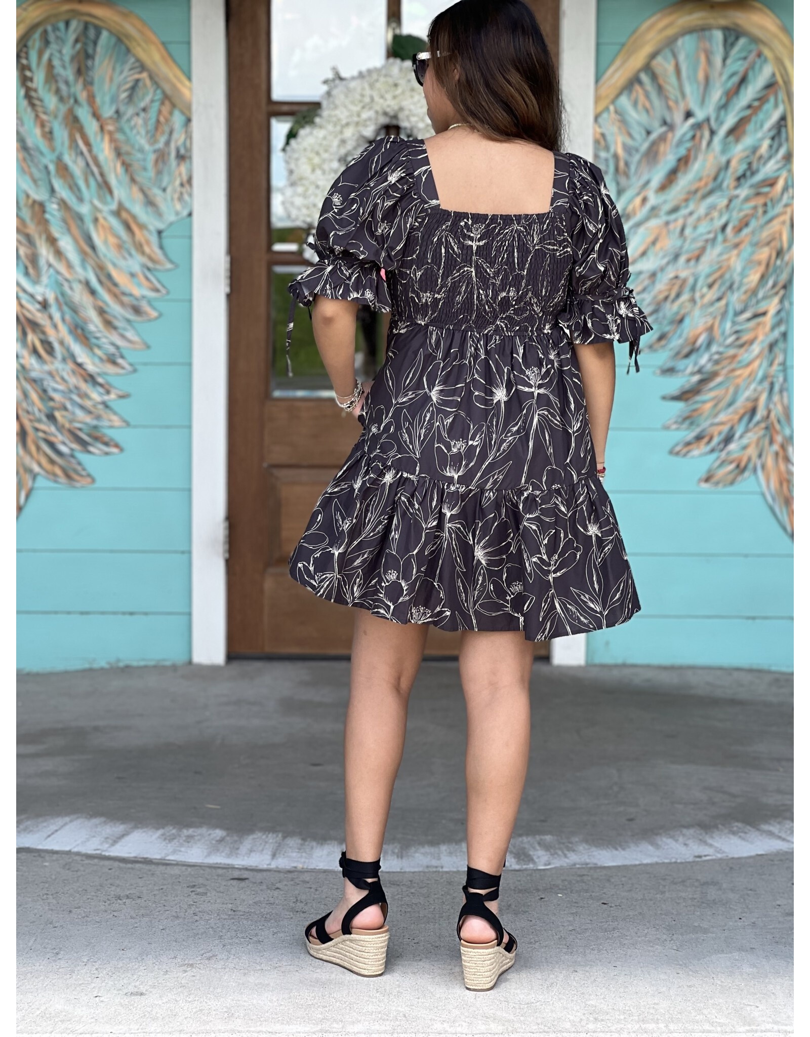 Charcoal Floral Print Dress