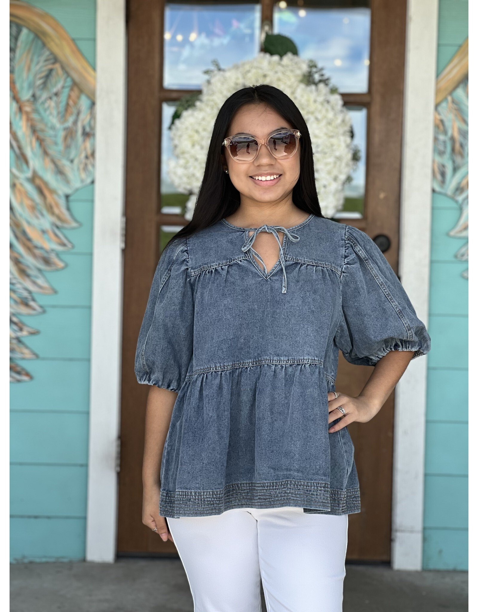 Denim Tiered Detail Top