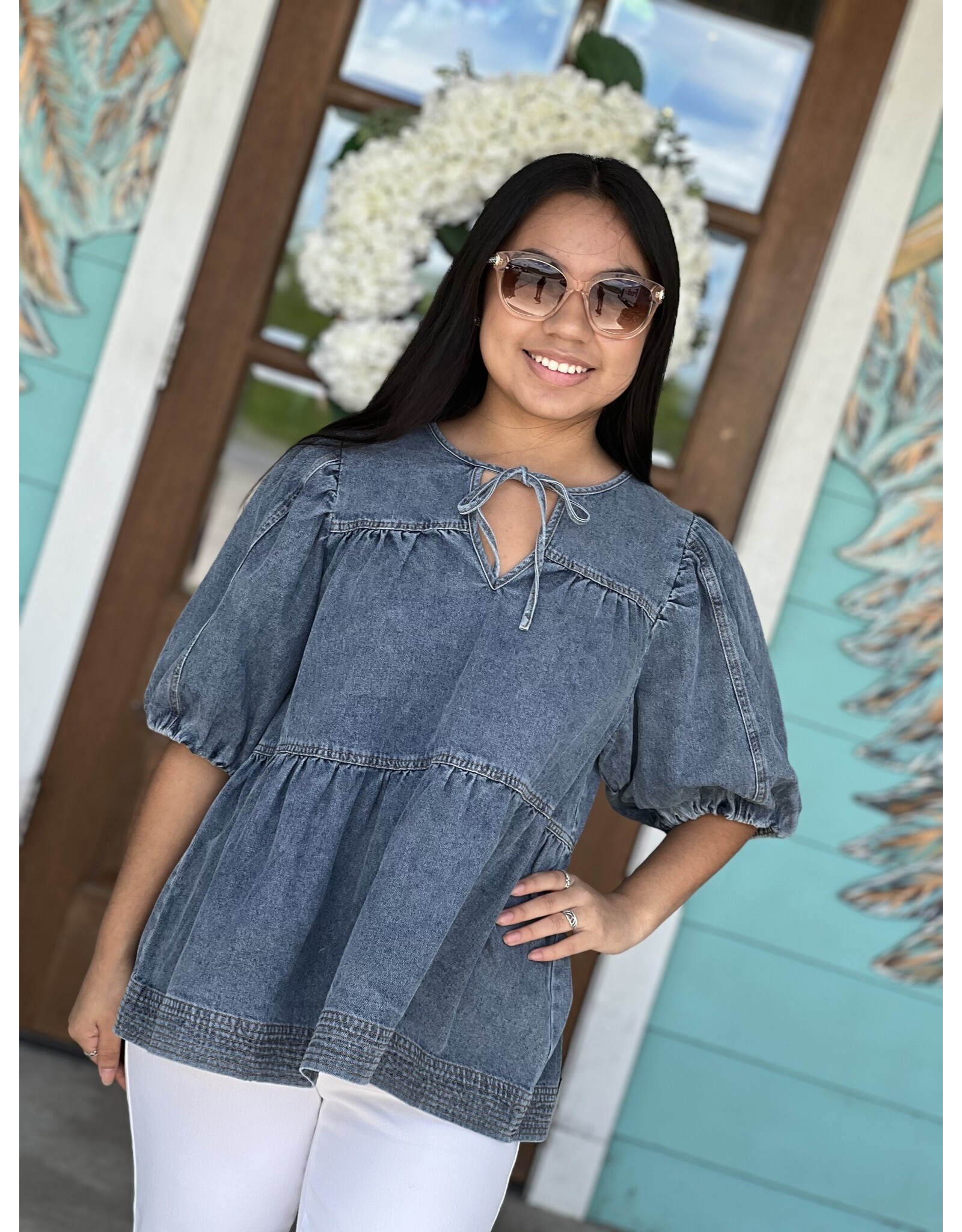 Denim Tiered Detail Top