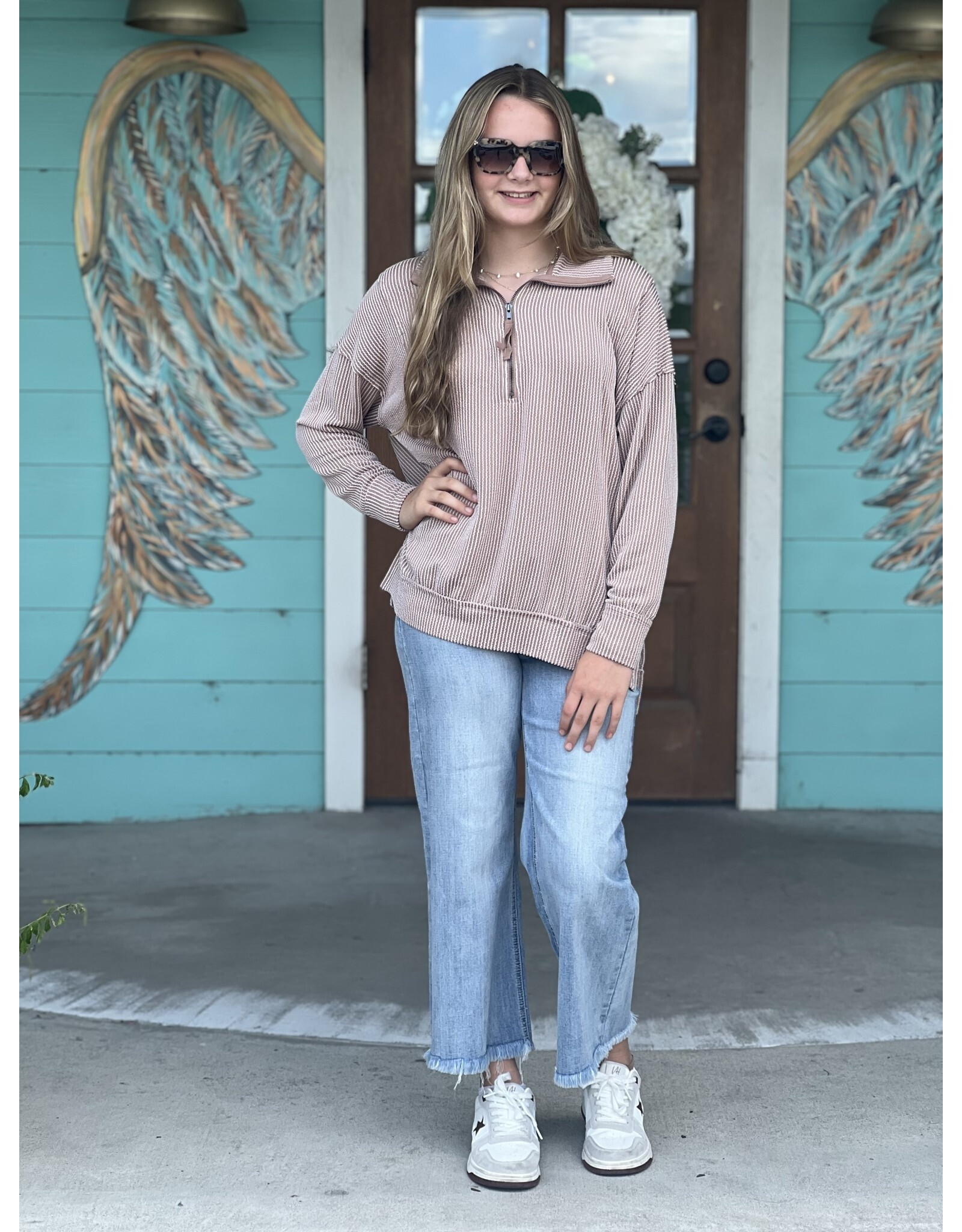 Toast Half Zip Textured Top