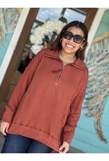 Rust Half Zip Textured Pullover