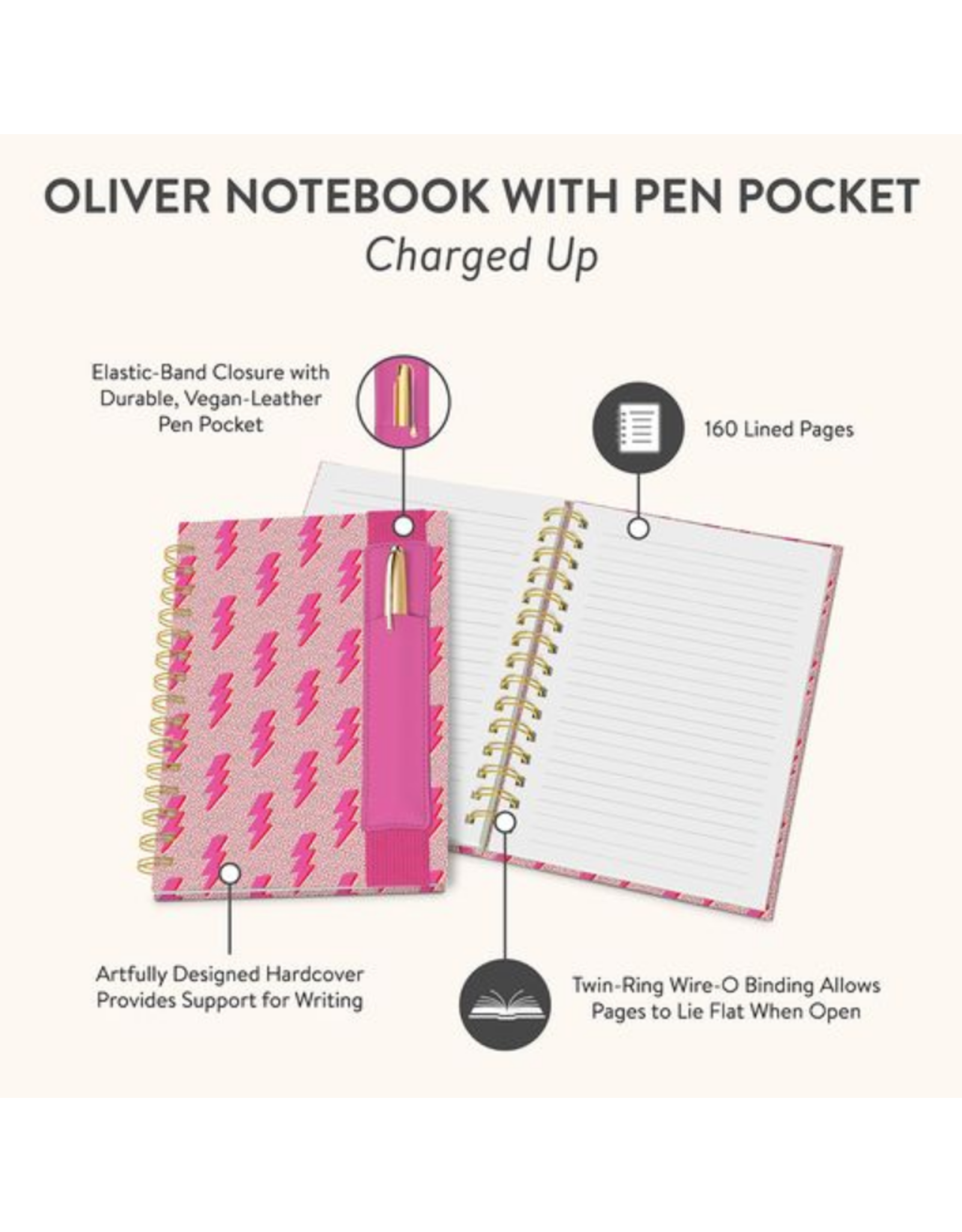 studio oh Charged Up Oliver Notebook with Pen Pocket