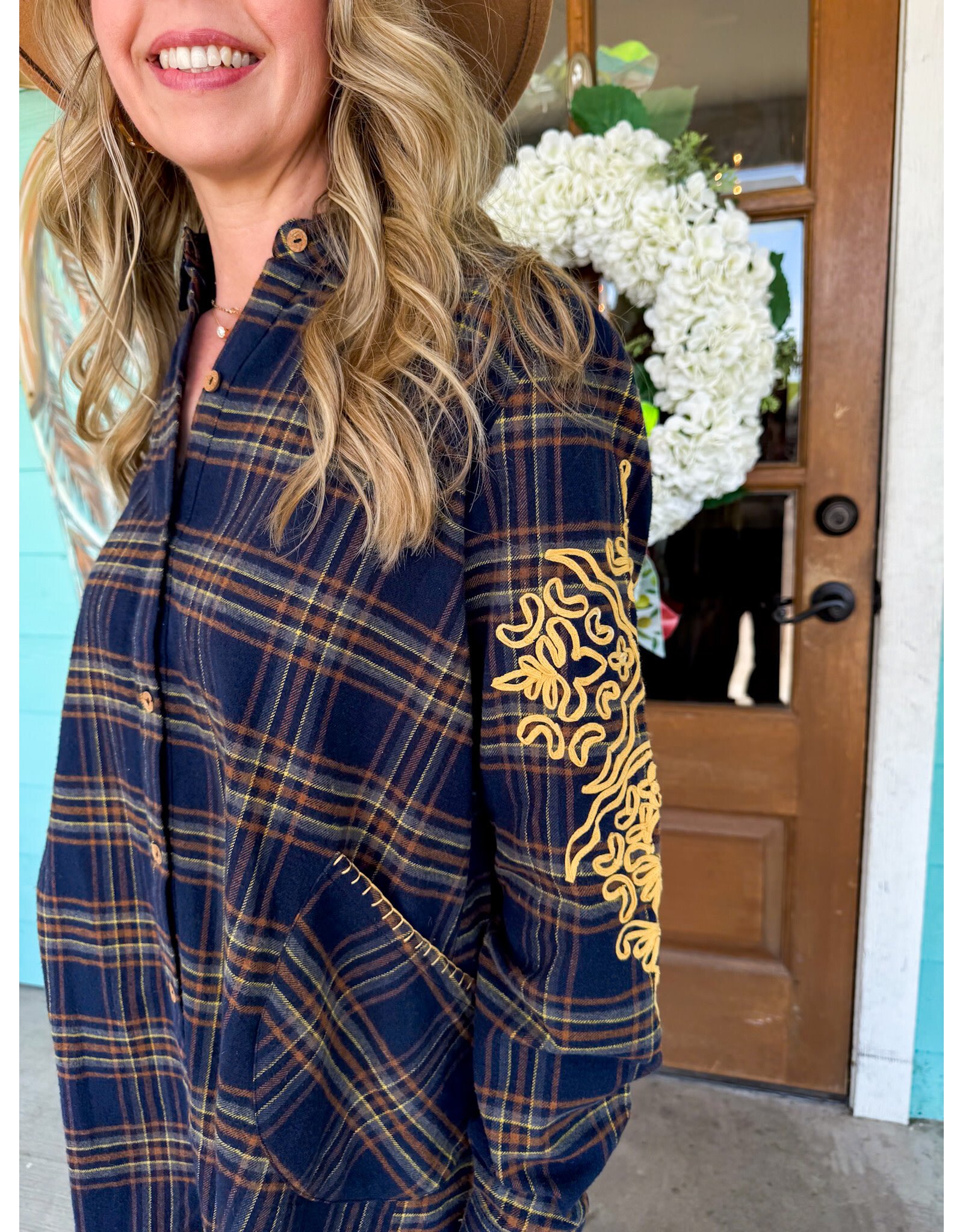 Plaid Tunic Embroidered Diane Top