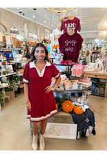 Maroon & Ivory Trim Dress