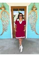 Maroon & Ivory Trim Dress