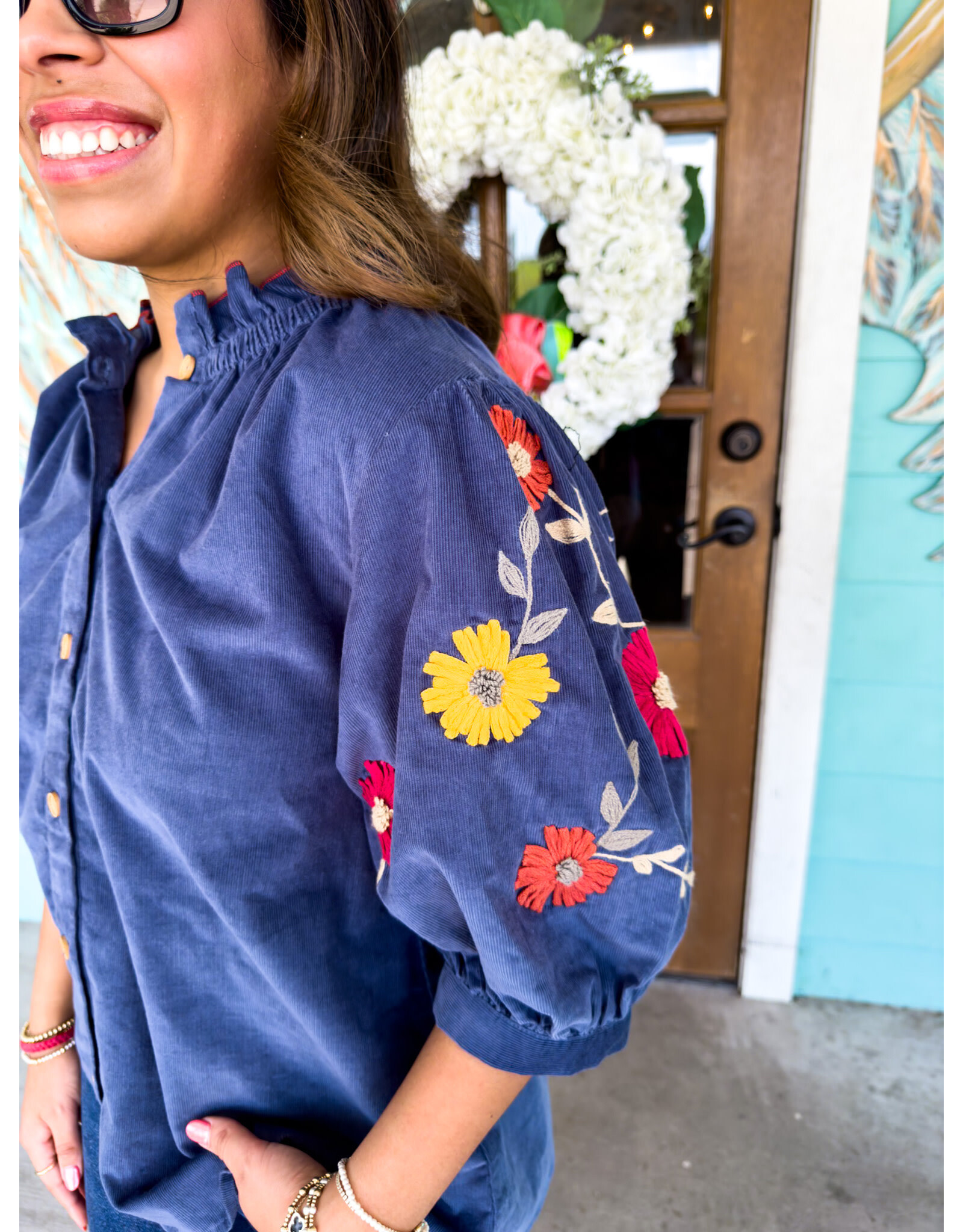 Blue Embroidered Margo Top