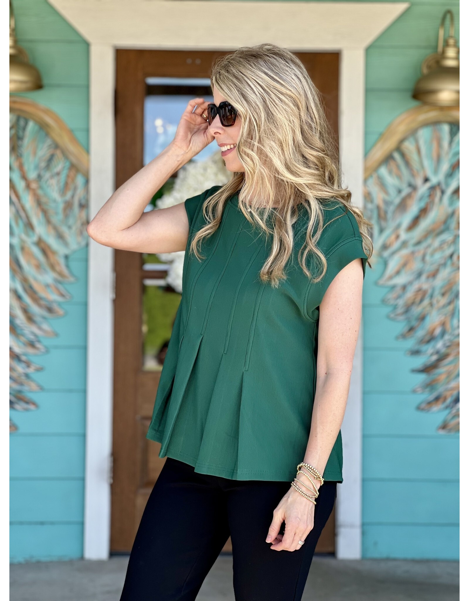 Forest Green Pleat Detail Top