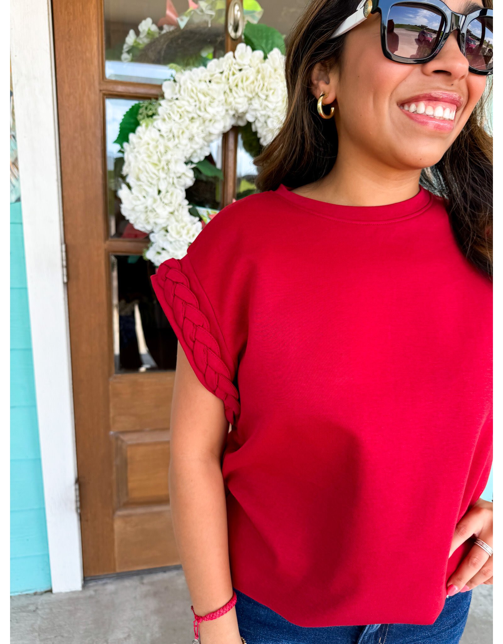 Burgundy Braided Sleeve Top