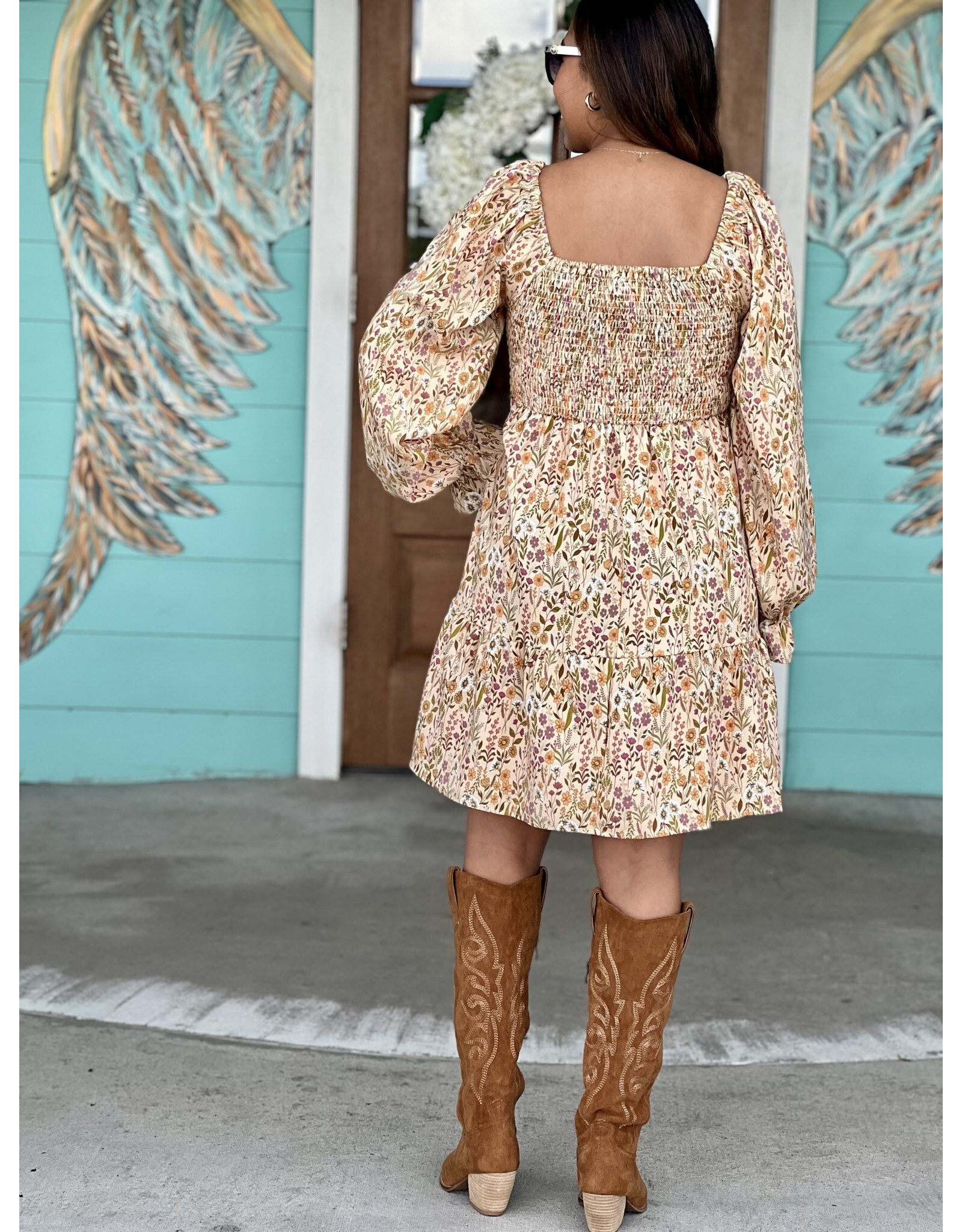 Tan Floral Babydoll Dress