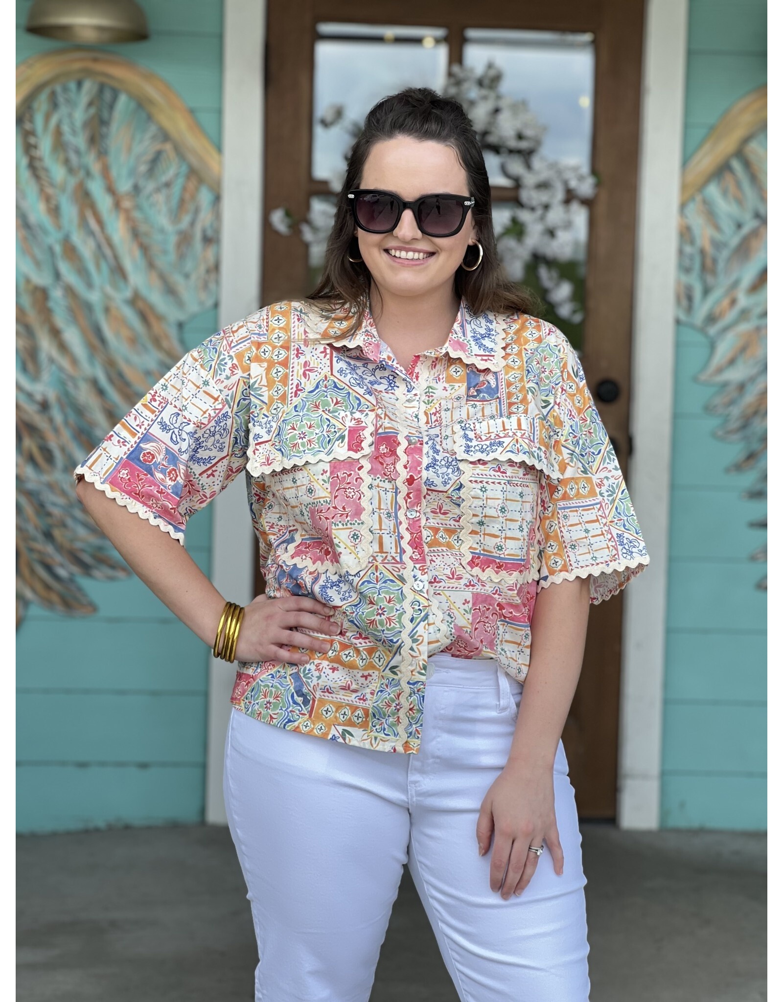 Pink Multi Patchwork Print Top