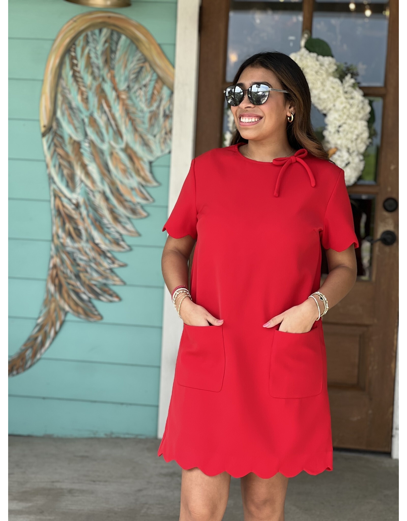 Red Scallop Mini Dress