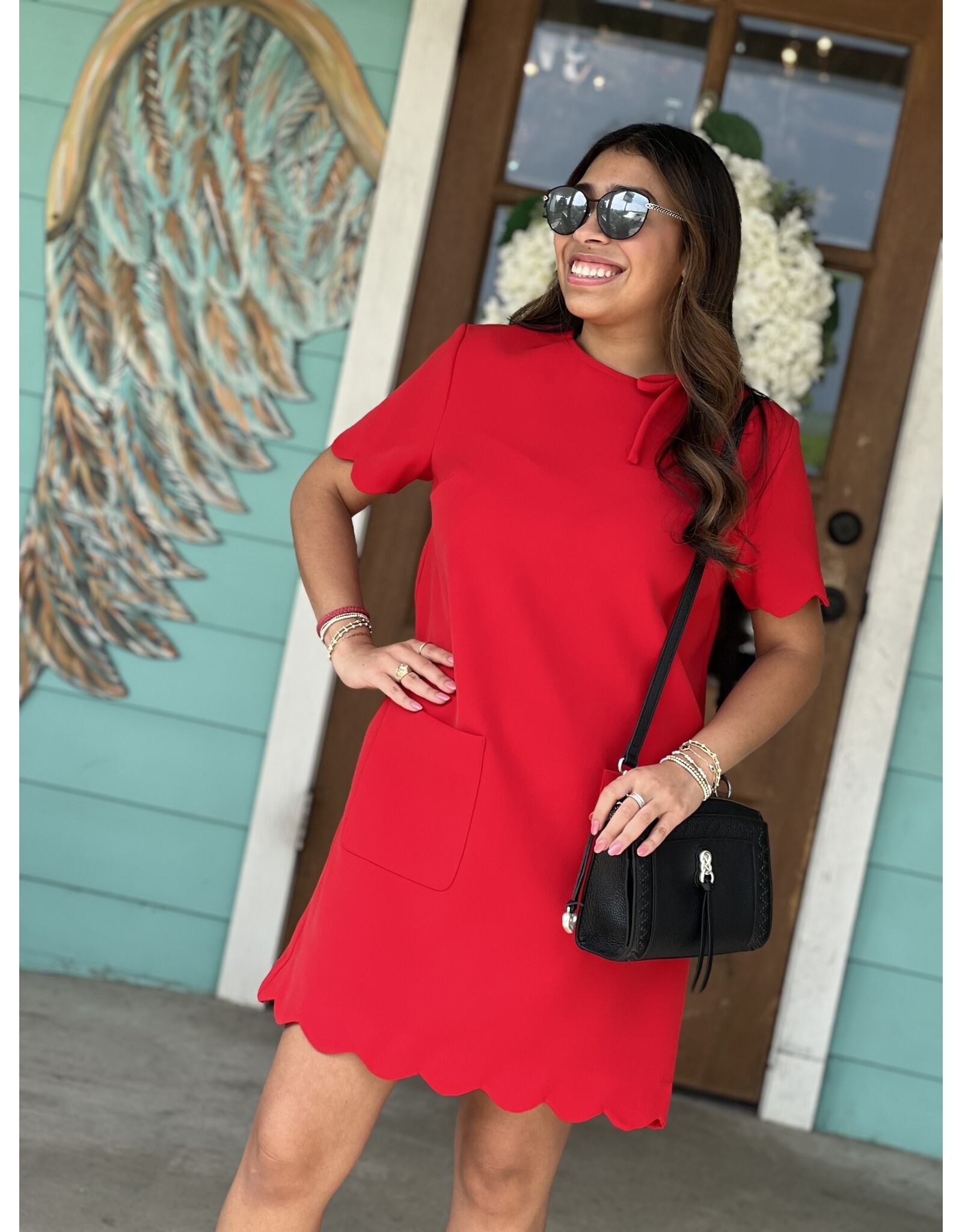 Red Scallop Mini Dress