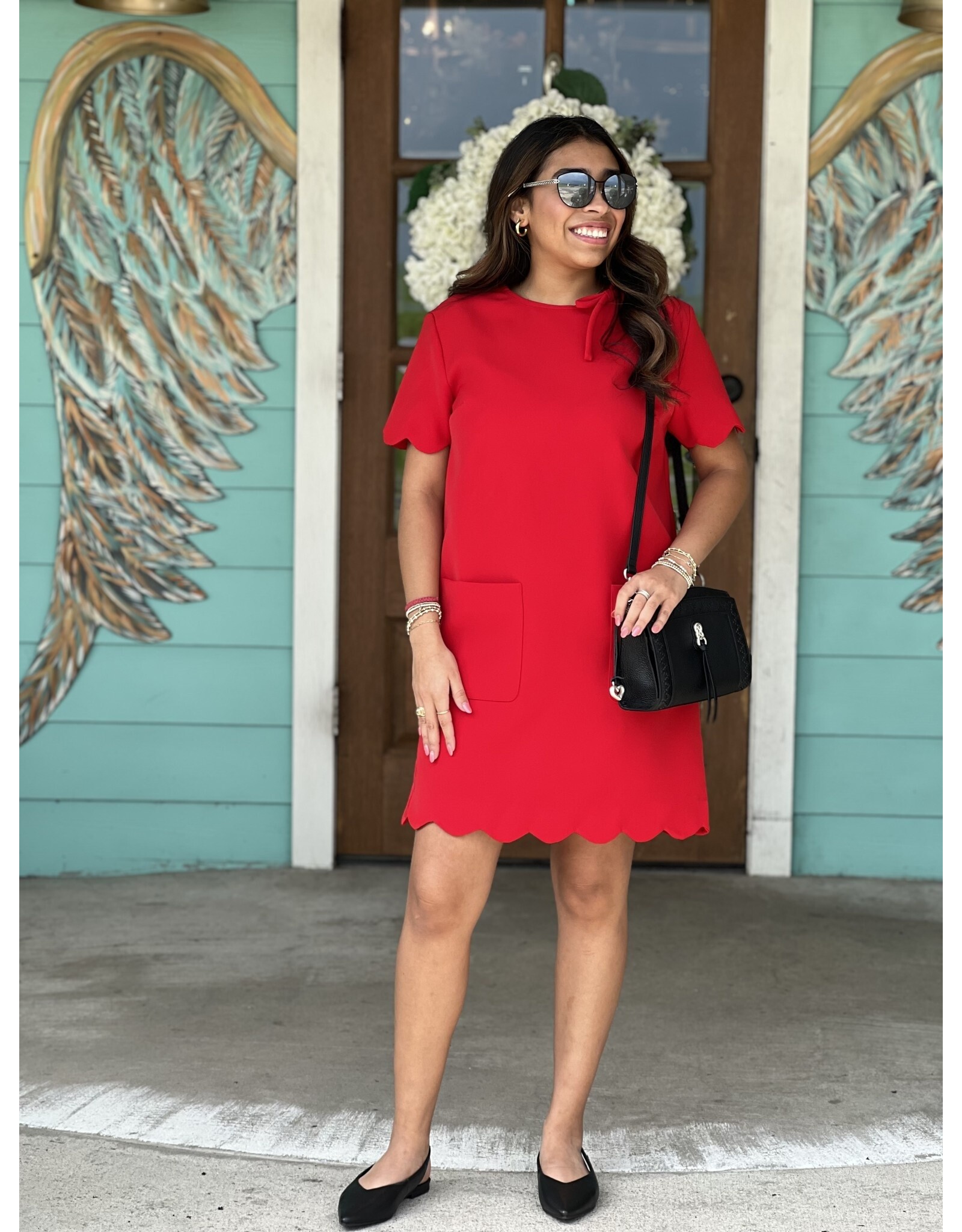 Red Scallop Mini Dress