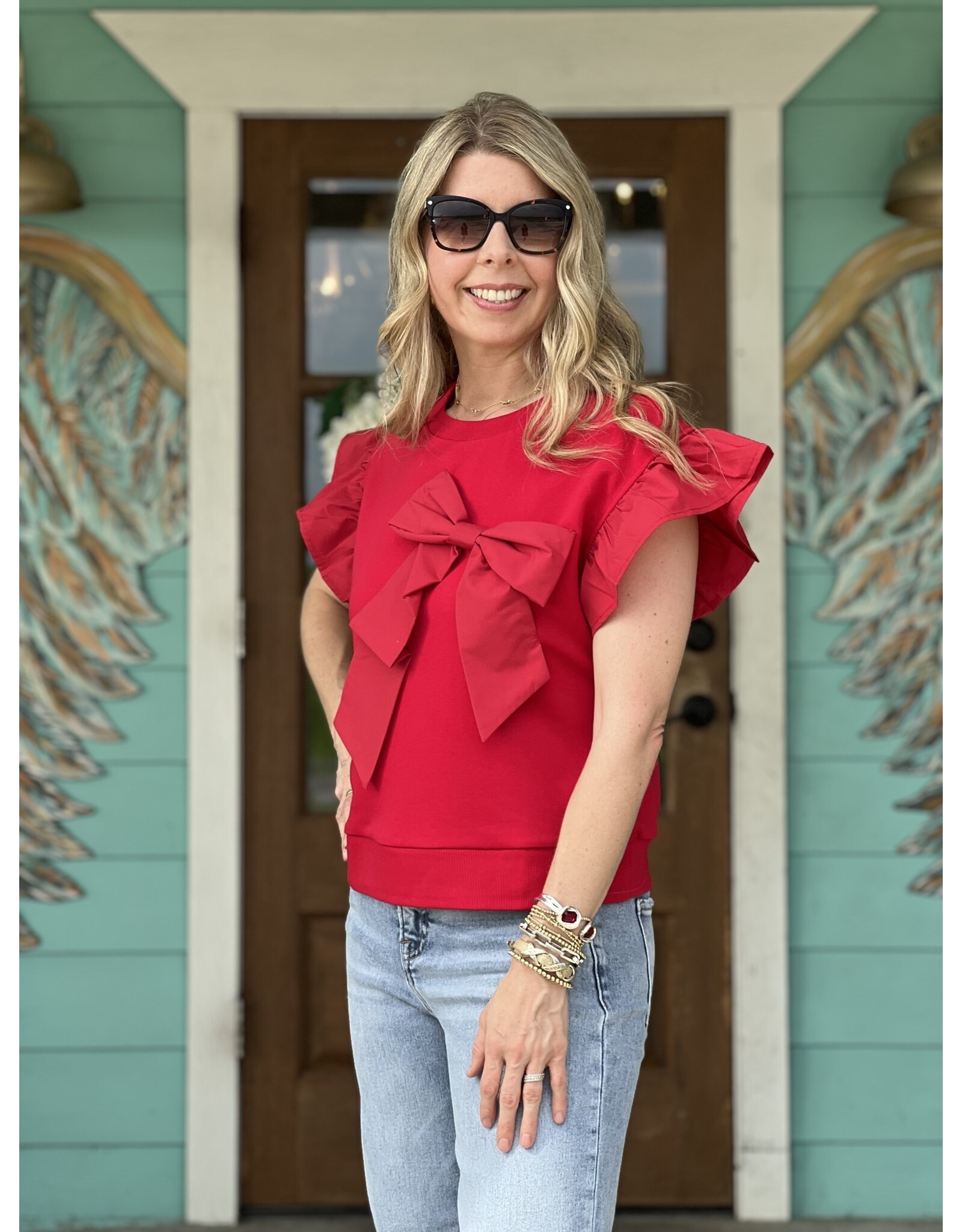 Red Statement Bow Top