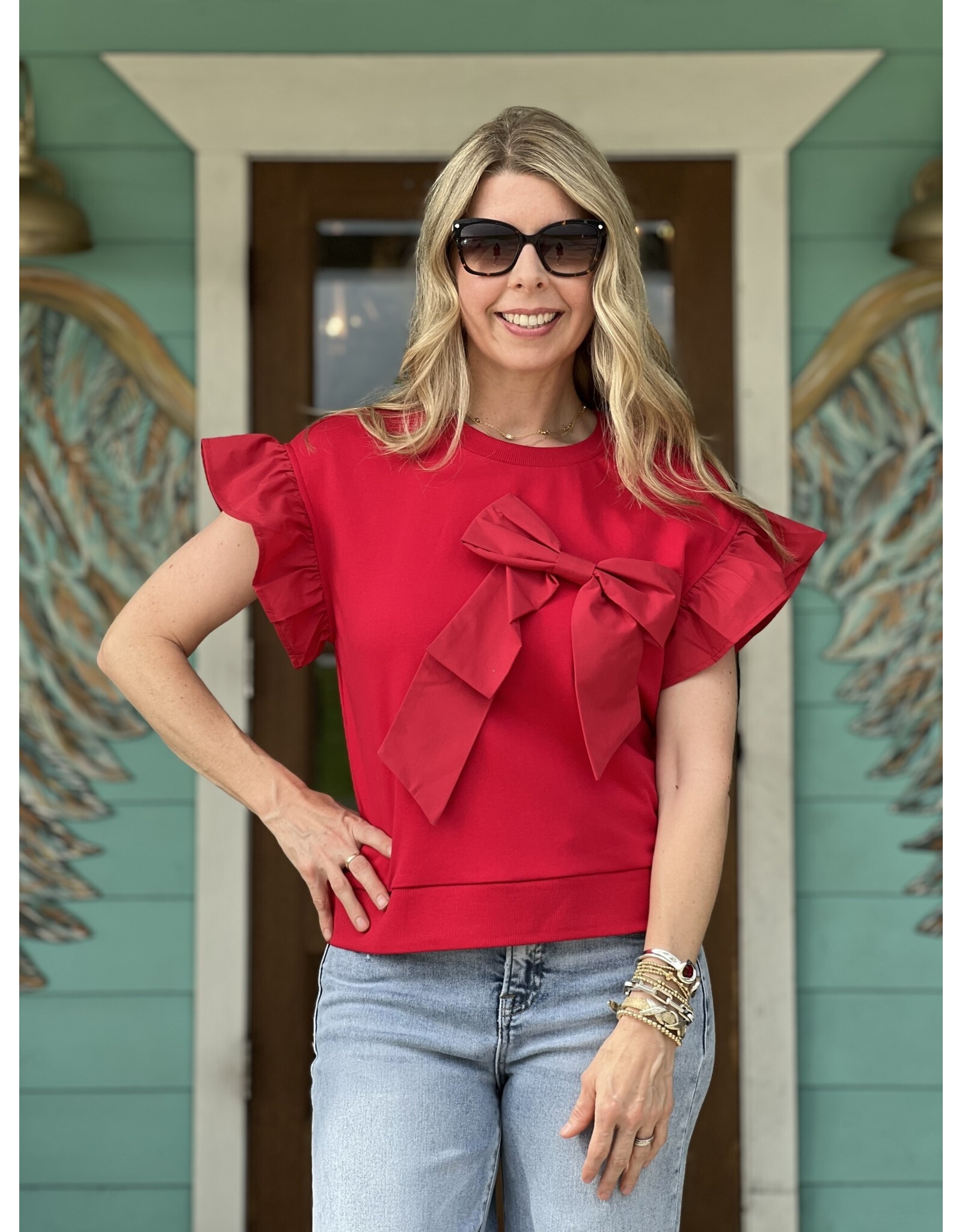 Red Statement Bow Top