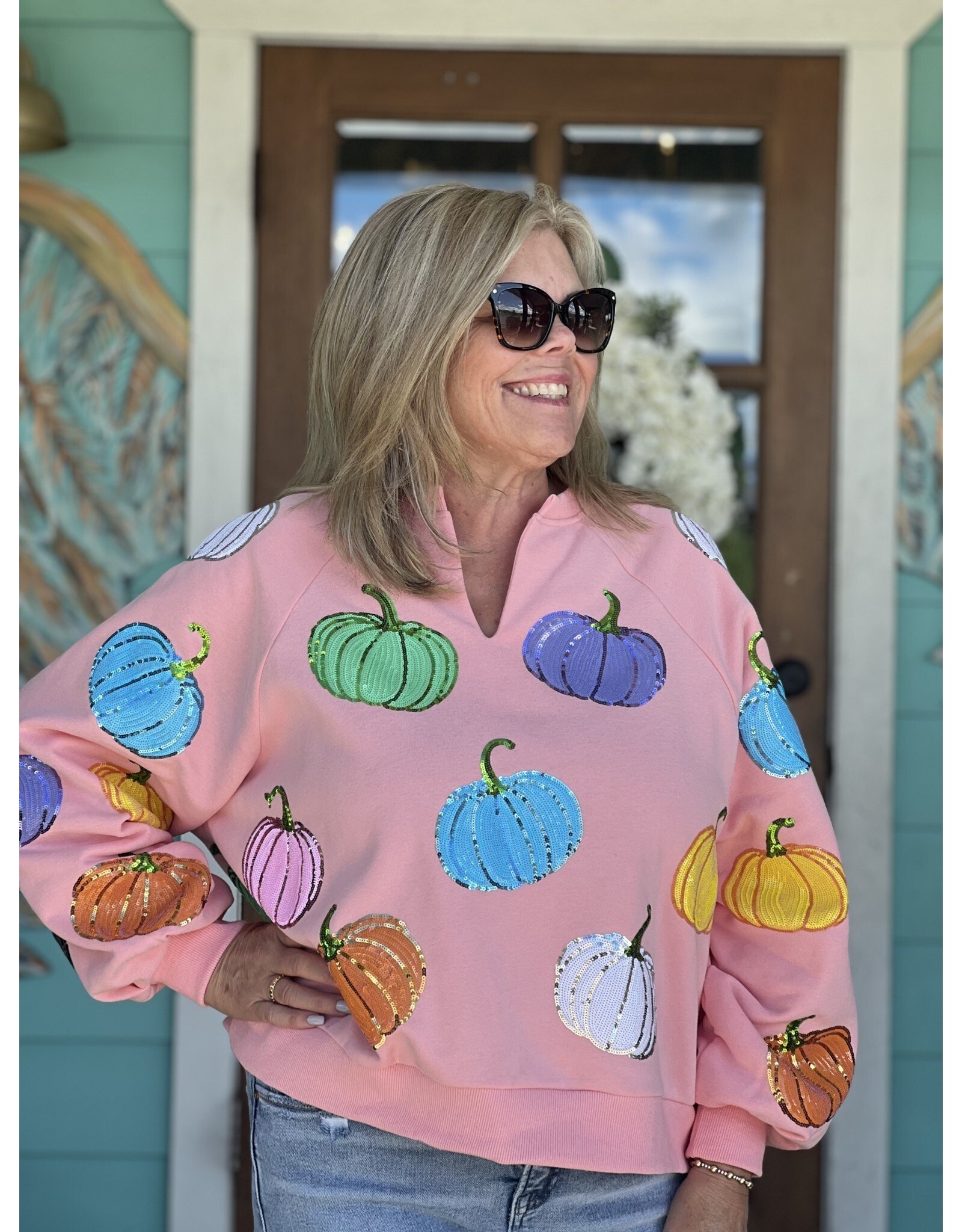 Queen of Sparkles Pink Multi Pumpkin Sweatshirt