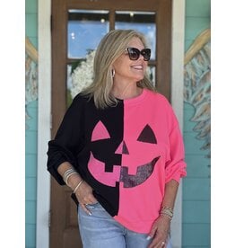 Queen of Sparkles Black & Neon Pink Pumpkin Sweatshirt