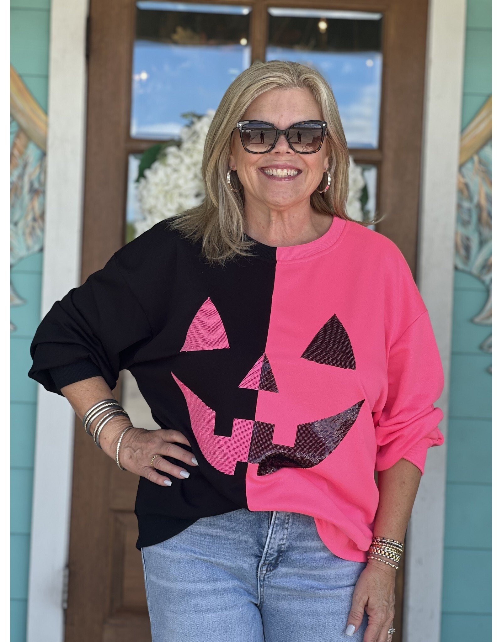 Queen of Sparkles Black & Neon Pink Pumpkin Sweatshirt