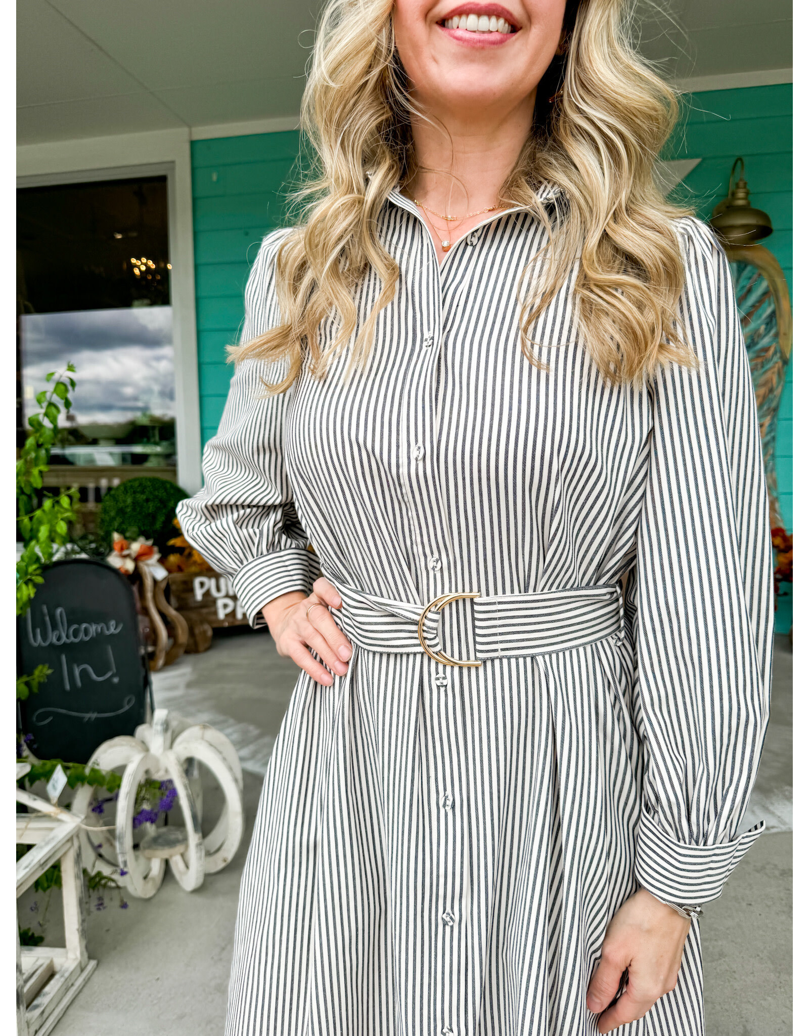 Black Stripe Midi Dress w/Belt