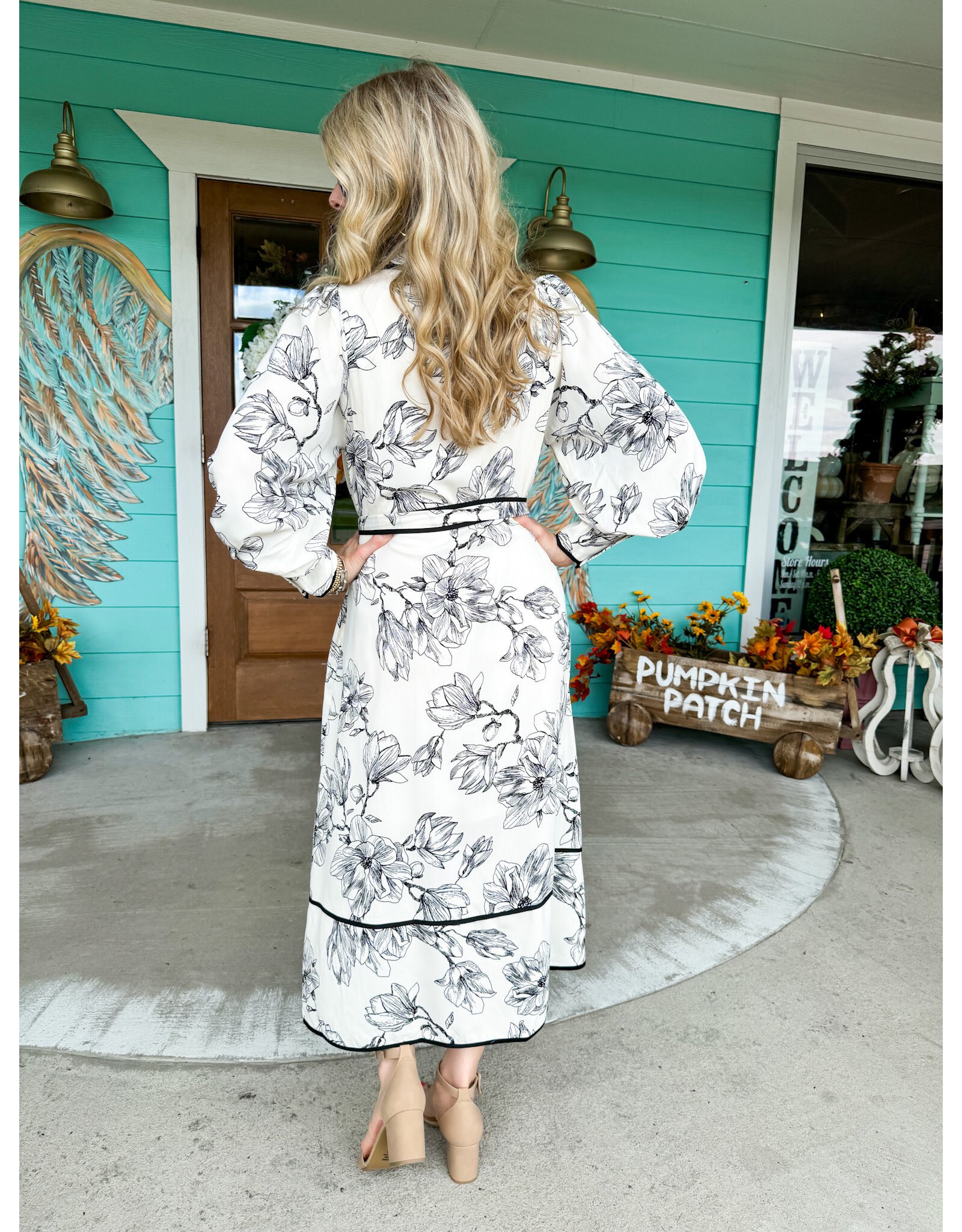 Cream Floral Print Calli Midi Dress