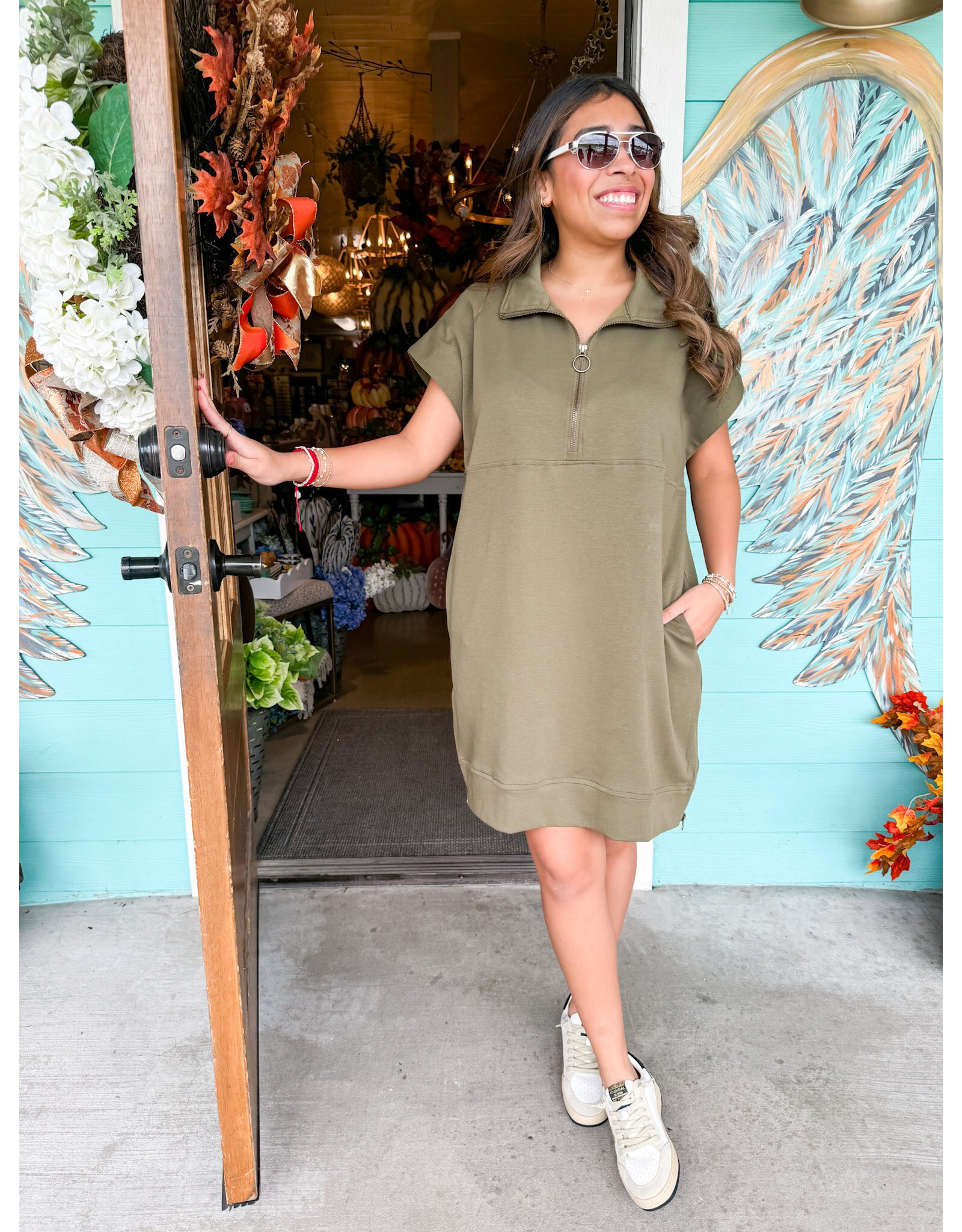 Olive Half Zip Emmie Dress