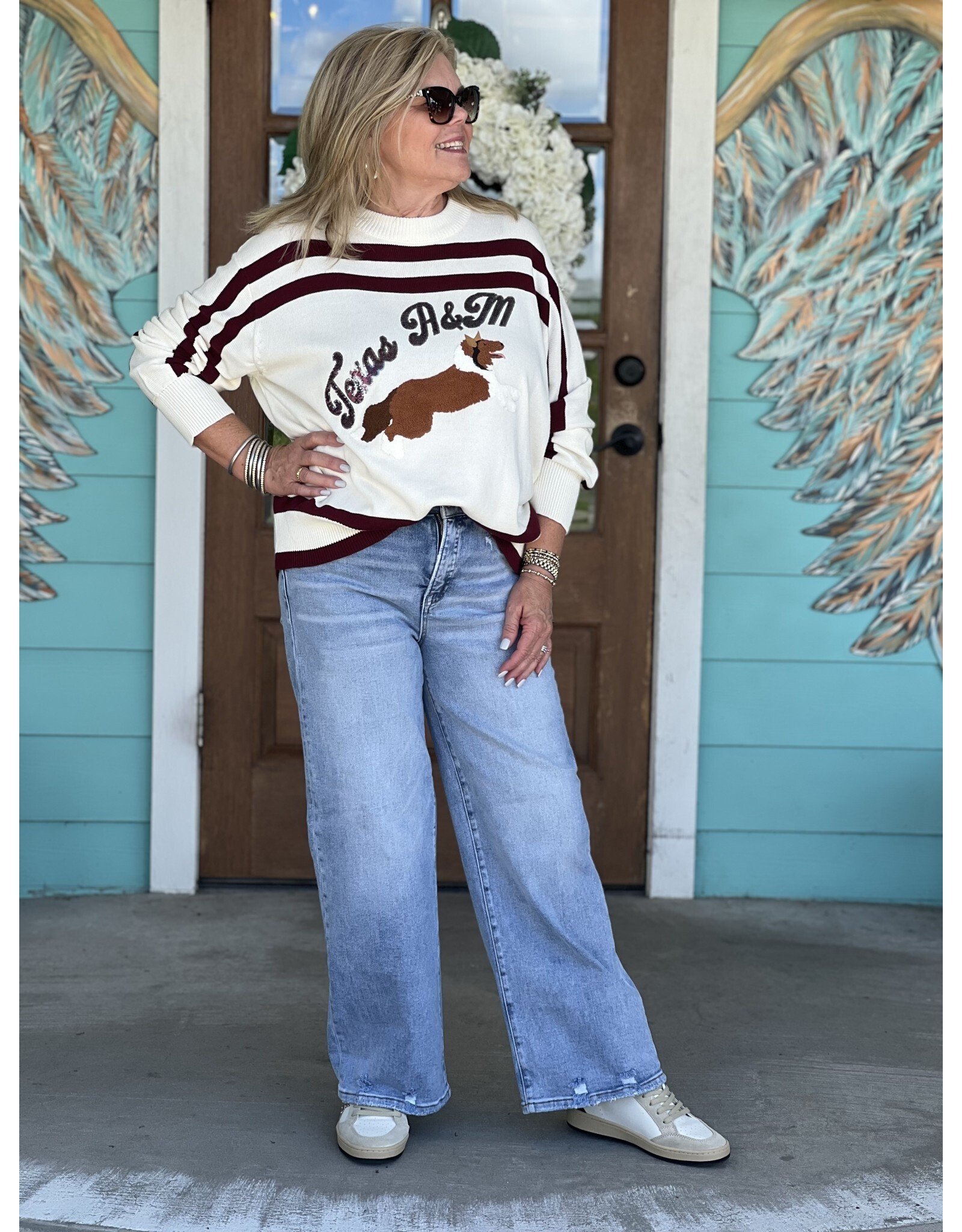 Queen of Sparkles Maroon & White A&M Reveille Sweater