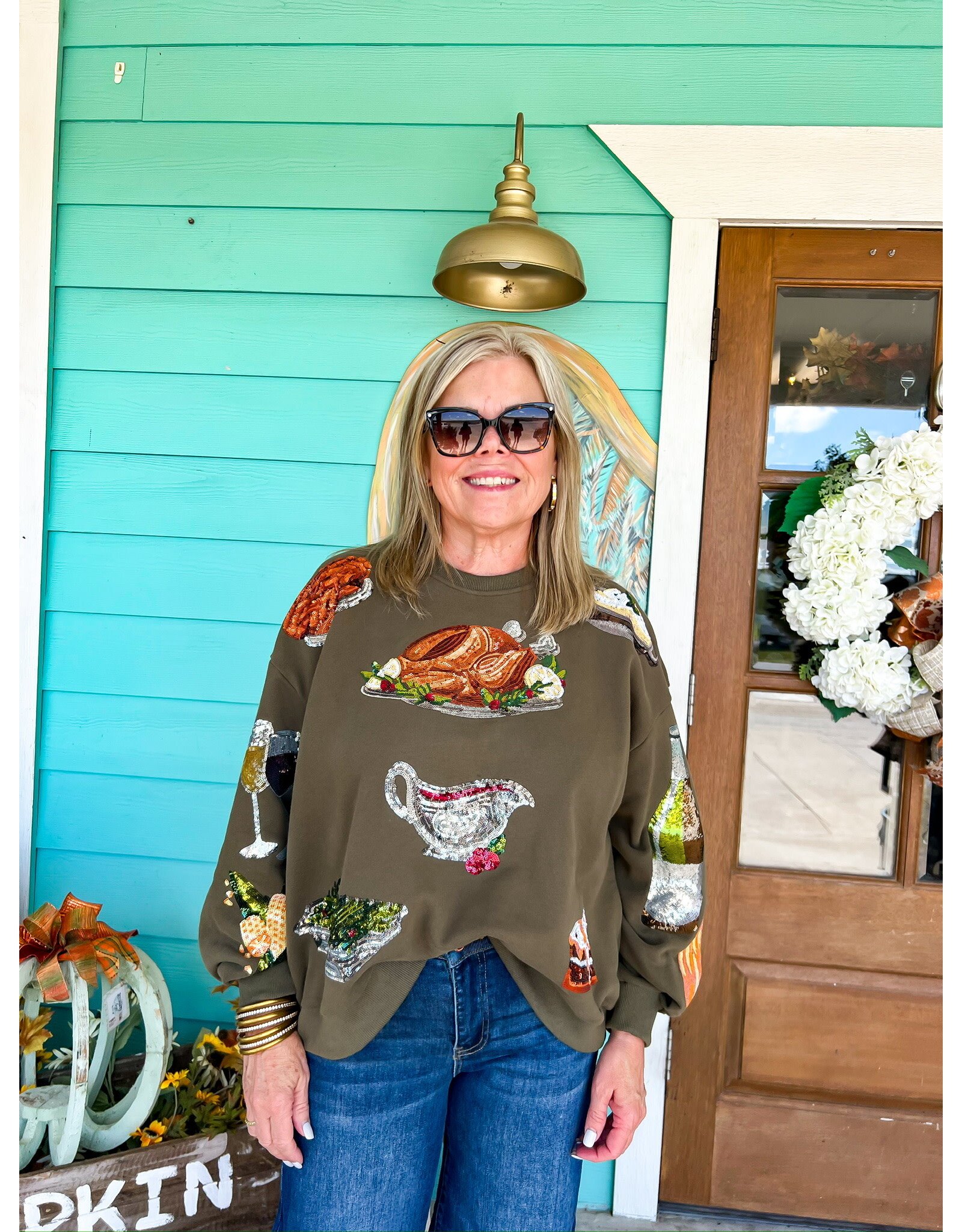 Queen of Sparkles Green Turkey Sweatshirt