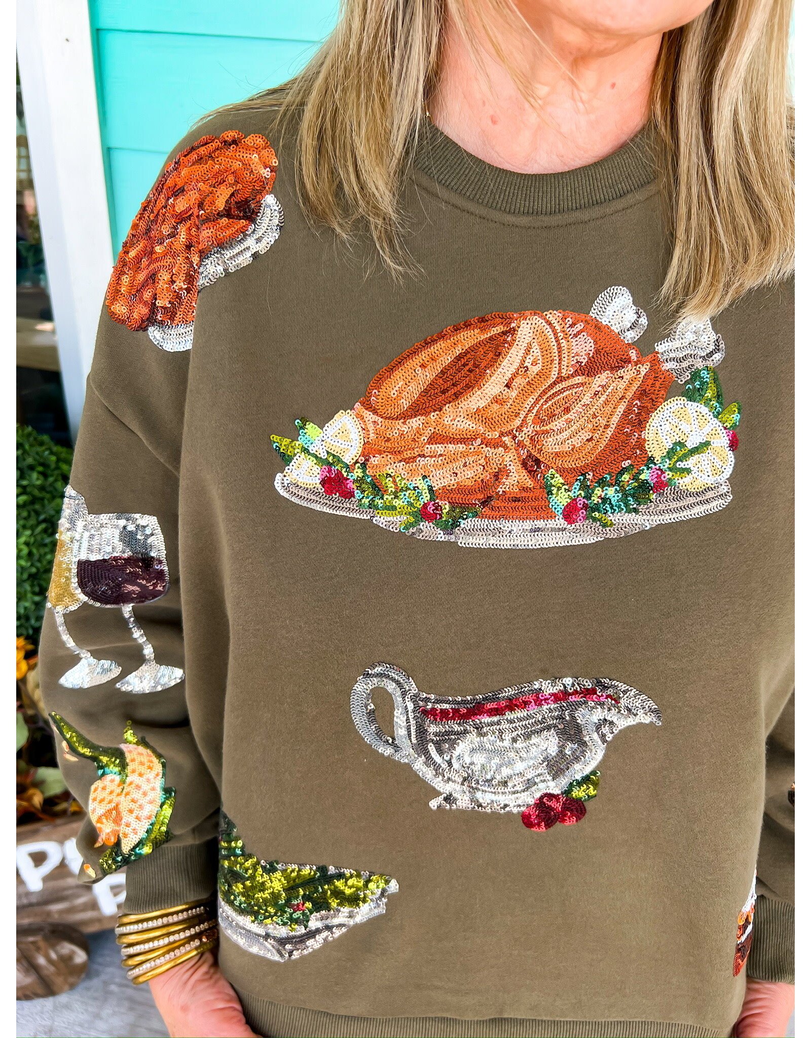 Queen of Sparkles Green Turkey Sweatshirt