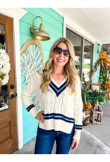 Cream w/Navy Blue Stripe Detail Sweater