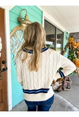 Cream w/Navy Blue Stripe Detail Sweater