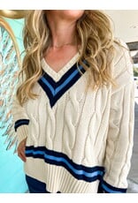 Cream w/Navy Blue Stripe Detail Sweater