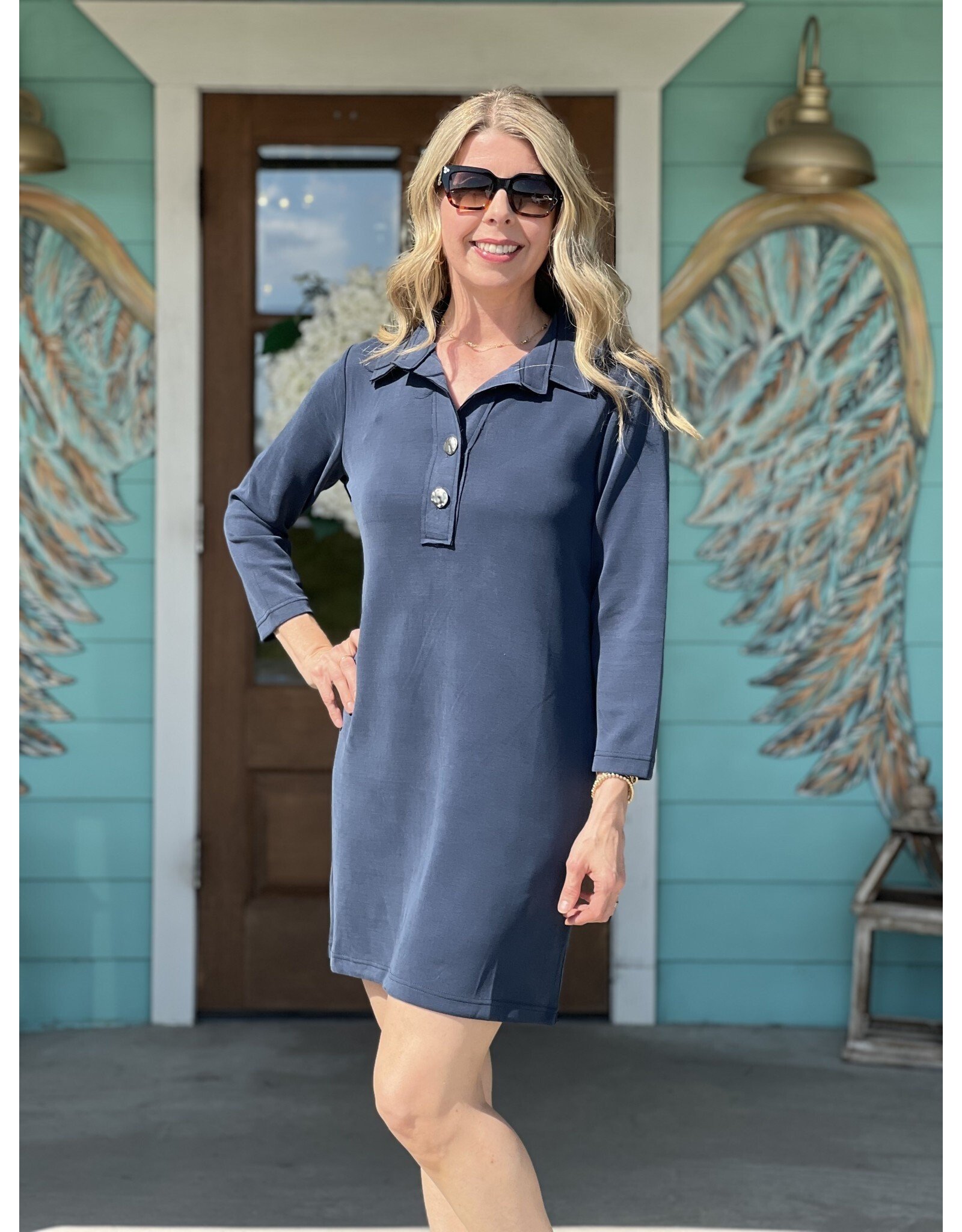 Jenni 2 Button Dress in Navy