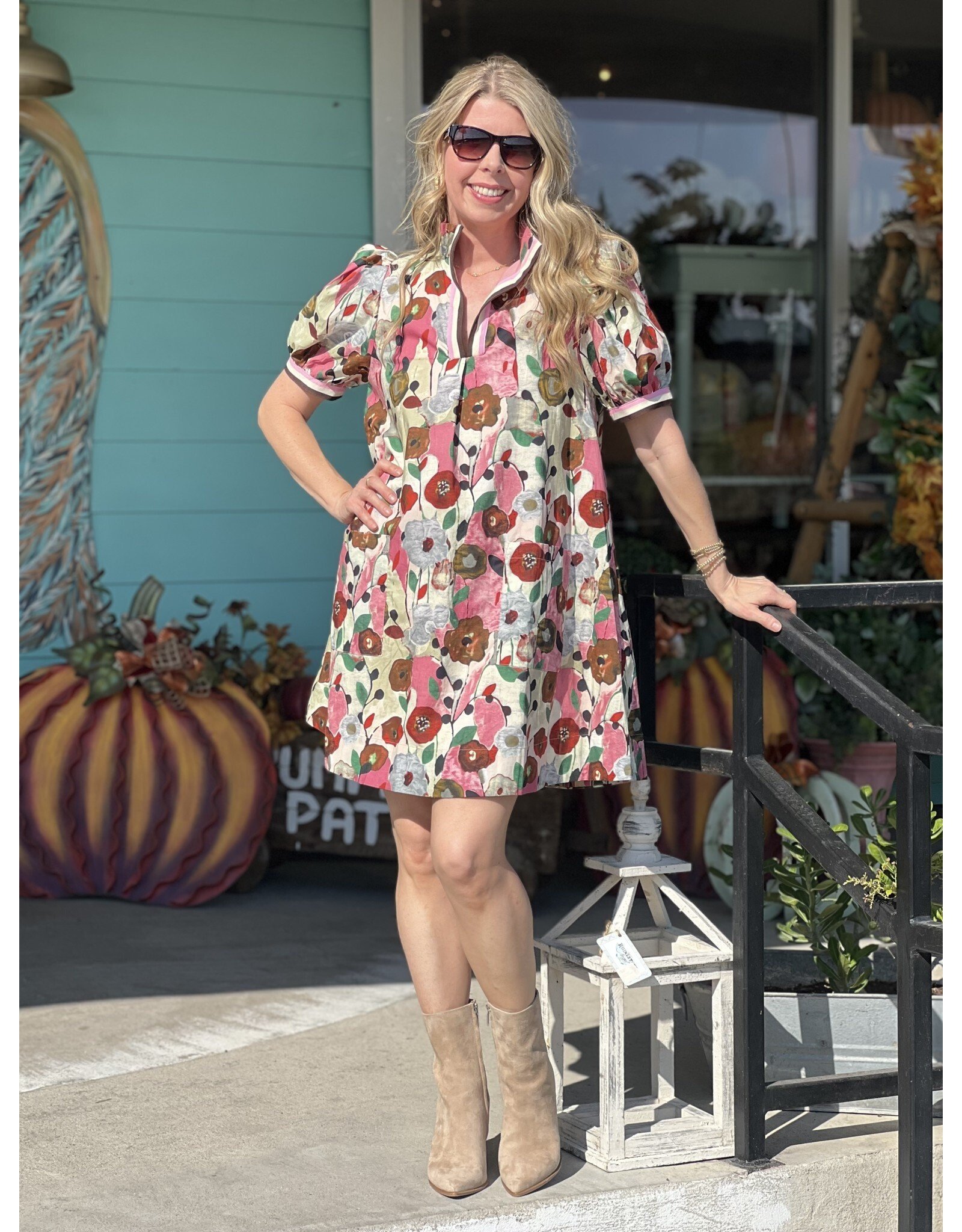 Pink Floral Combo Dress